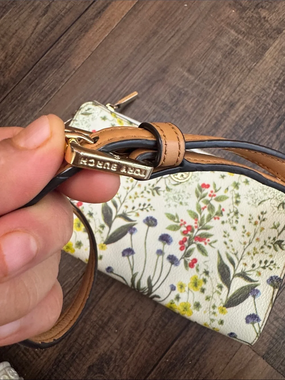 Tory Burch Floral Convertible Crossbody - Cream with Tan Strap